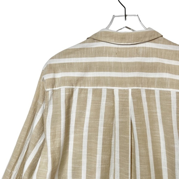 Urban Outfitters Women’s Tan White Striped Button Down Oversized Shirt Sz XS - Picture 9 of 12